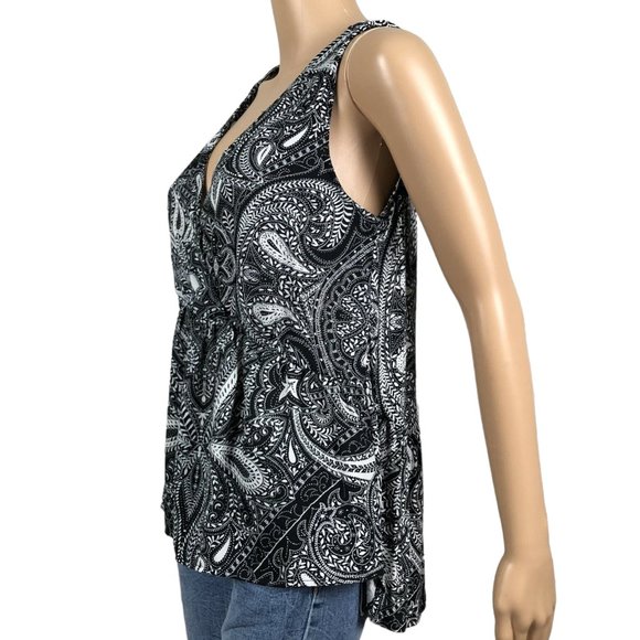 EUC Loft Paisley Empire Waist Faux Wrap Front Peplum Hem Tank - Picture 4 of 8